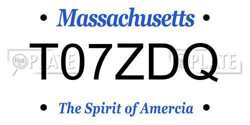 T07ZDQ Massachusetts License Plate