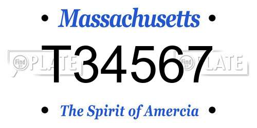 T34567 Massachusetts License Plate