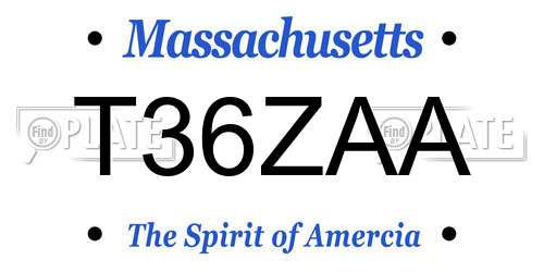 T36ZAA Massachusetts License Plate