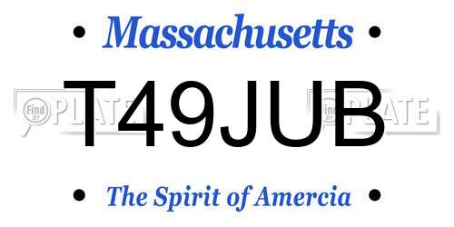 T49JUB Massachusetts License Plate