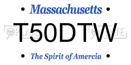 T50DTW Massachusetts License Plate