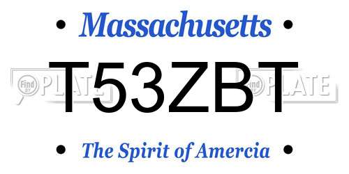 T53ZBT Massachusetts License Plate