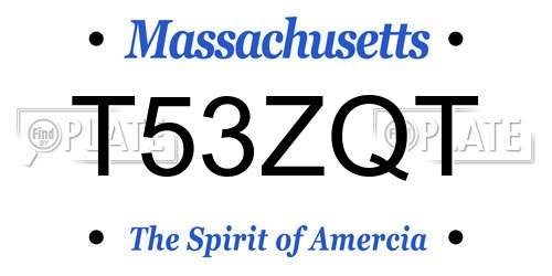 T53ZQT Massachusetts License Plate