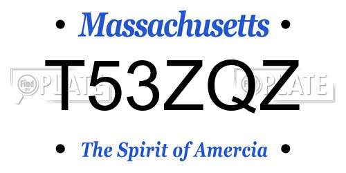 T53ZQZ Massachusetts License Plate