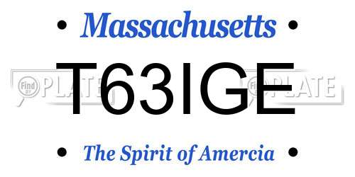 T63IGE Massachusetts License Plate