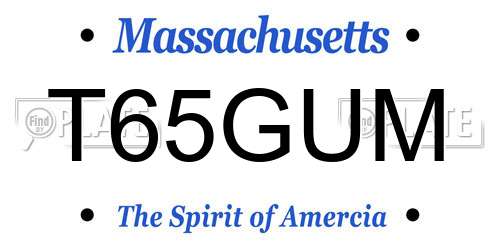 T65GUM Massachusetts License Plate