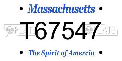 T67547 Massachusetts License Plate
