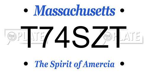 T74SZT Massachusetts License Plate