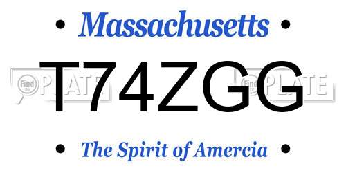 T74ZGG Massachusetts License Plate