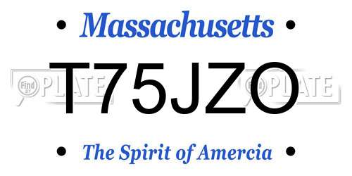 T75JZO Massachusetts License Plate