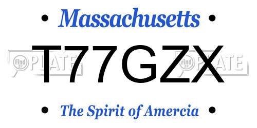 T77GZX Massachusetts License Plate