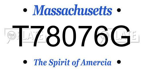 T78076G Massachusetts License Plate