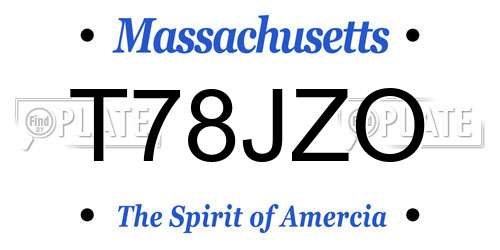 T78JZO Massachusetts License Plate
