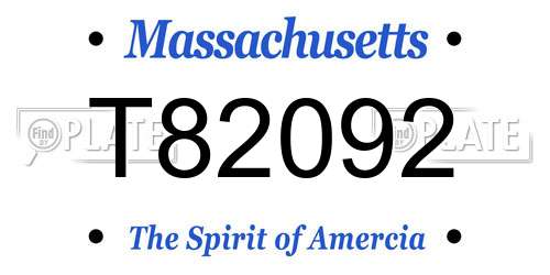 T82092 Massachusetts License Plate