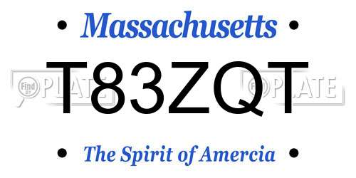 T83ZQT Massachusetts License Plate