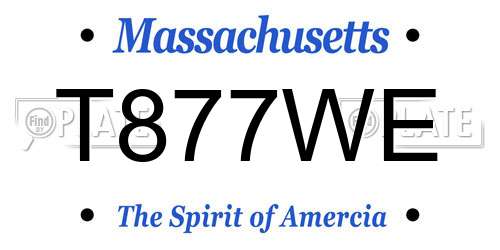 T877WE Massachusetts License Plate