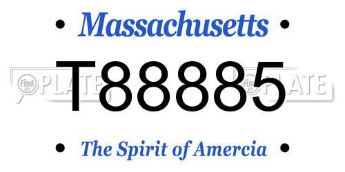 T88885 Massachusetts License Plate