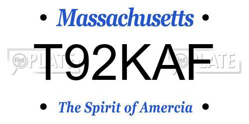 T92KAF Massachusetts License Plate