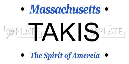 TAKIS Massachusetts License Plate