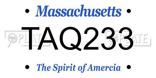 TAQ233 Massachusetts License Plate