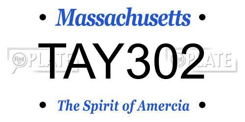 TAY302 Massachusetts License Plate