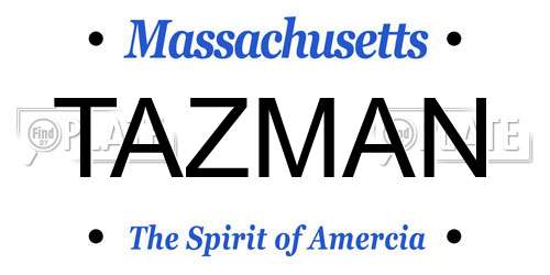 TAZMAN Massachusetts License Plate