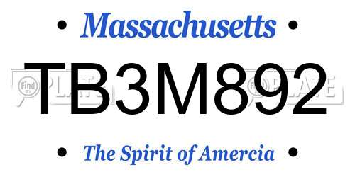 TB3M892 Massachusetts License Plate
