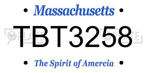 TBT3258 Massachusetts License Plate