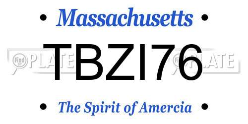 TBZI76 Massachusetts License Plate