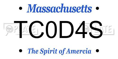 TC0D4S Massachusetts License Plate