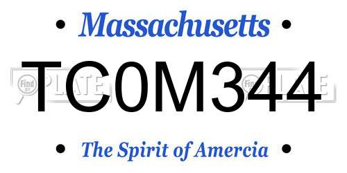 TC0M344 Massachusetts License Plate