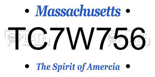 TC7W756 Massachusetts License Plate