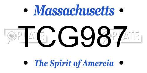 TCG987 Massachusetts License Plate