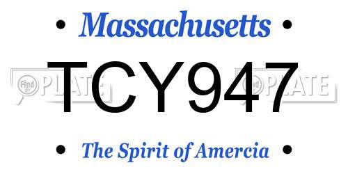 TCY947 Massachusetts License Plate