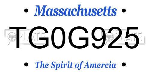 TG0G925 Massachusetts License Plate