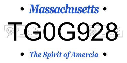 TG0G928 Massachusetts License Plate
