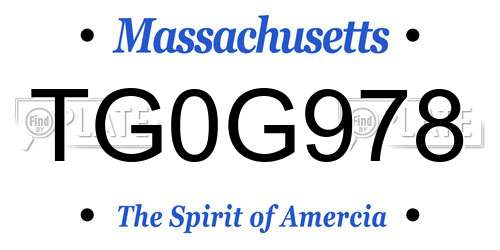 TG0G978 Massachusetts License Plate