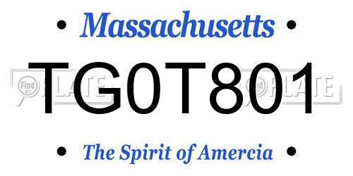 TG0T801 Massachusetts License Plate