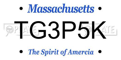 TG3P5K Massachusetts License Plate