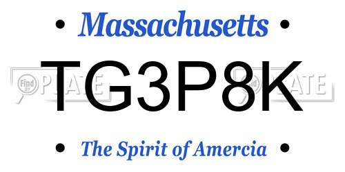 TG3P8K Massachusetts License Plate