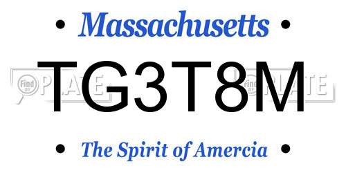 TG3T8M Massachusetts License Plate