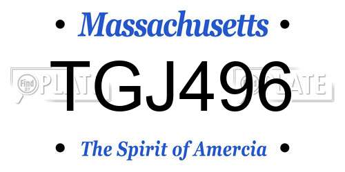 TGJ496 Massachusetts License Plate