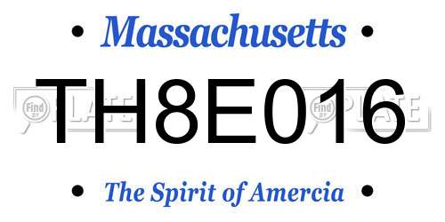 TH8E016 Massachusetts License Plate