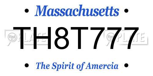 TH8T777 Massachusetts License Plate