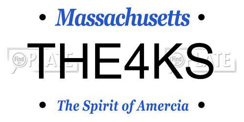 THE4KS Massachusetts License Plate