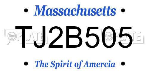 TJ2B505 Massachusetts License Plate