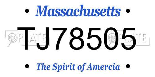 TJ78505 Massachusetts License Plate