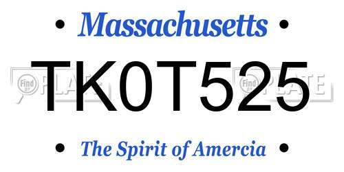 TK0T525 Massachusetts License Plate