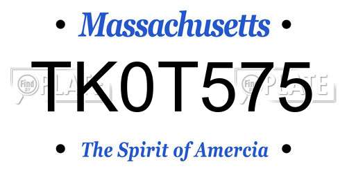TK0T575 Massachusetts License Plate
