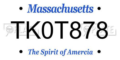 TK0T878 Massachusetts License Plate